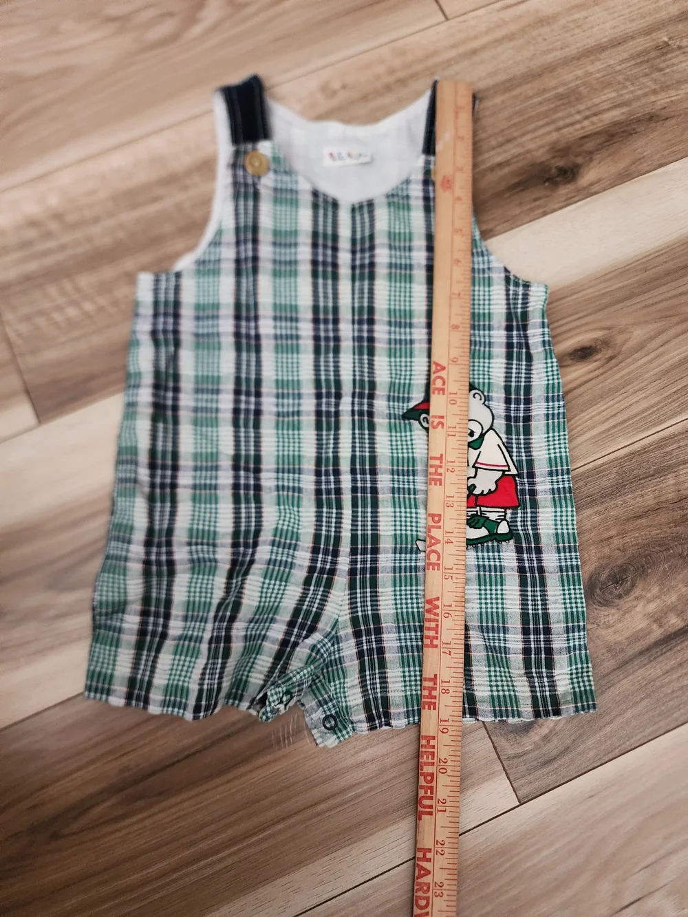 Vintage B.T. Kids Baby Toys Plaid Golf Bear Romper 1990s Y2K
